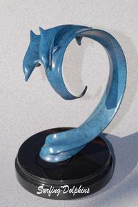 "Surfing Dolphins"Bronze and Stainless Sculpture by Scott Hanson - Marine Wildlife Sculpture - Bronze and Stainless Ocean themed Sculpture by Scott Hanson - 