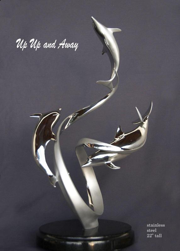 "Up, Up & Away" - Stainless Sculpture 22" x 12" -Marine Wildlife Sculpture Bronze and Stainless Ocean themed Sculpture by Scott Hanson - Bronze and Stainless Sculpture by Scott Hanson 