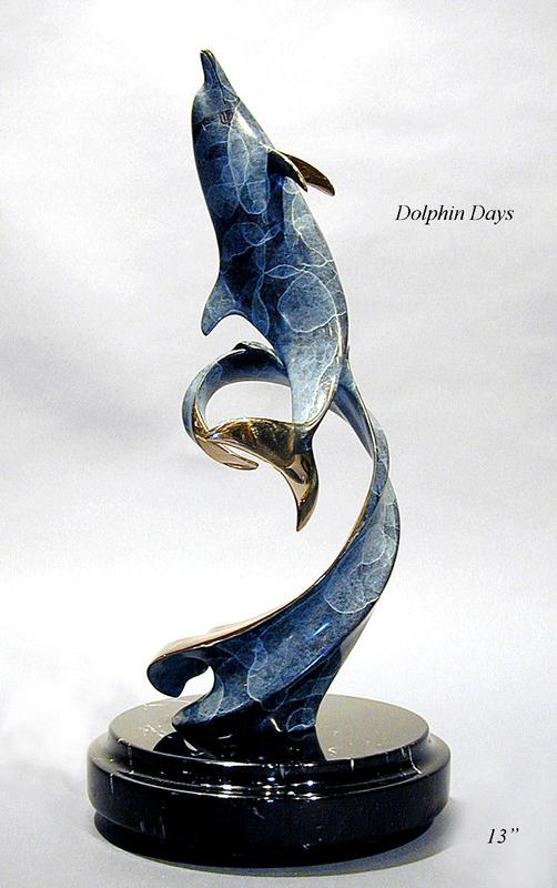 "Dolphin Days" - Bronze Sculpture 13" Tall -Marine Wildlife Sculpture Bronze and Stainless Ocean themed Sculpture by Scott Hanson - Bronze and Stainless Sculpture by Scott Hanson 