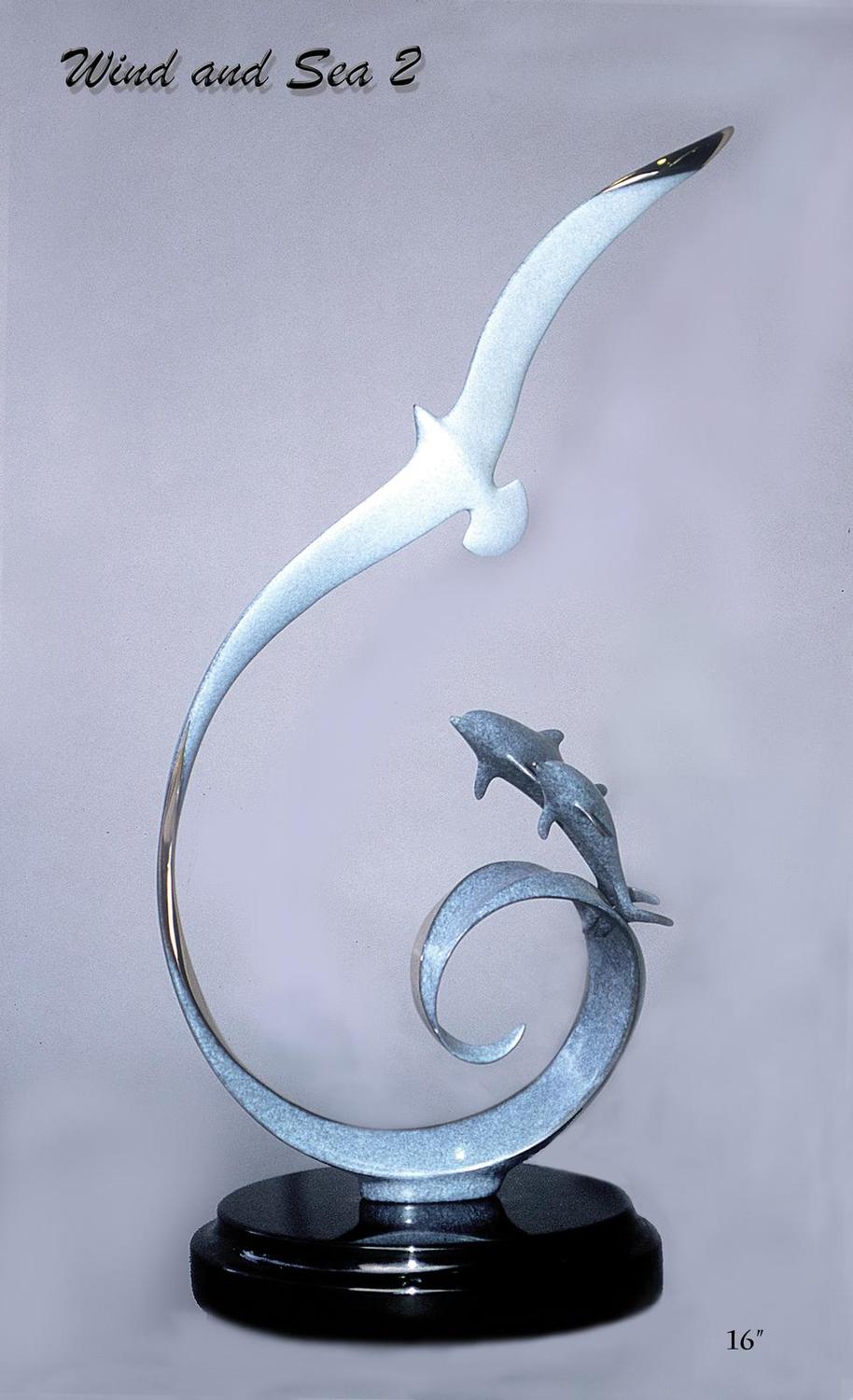 "Wind & Sea II" - Bronze Sculpture 16" Tall -Marine Wildlife Sculpture Bronze and Stainless Ocean themed Sculpture by Scott Hanson - Bronze and Stainless Sculpture by Scott Hanson 
